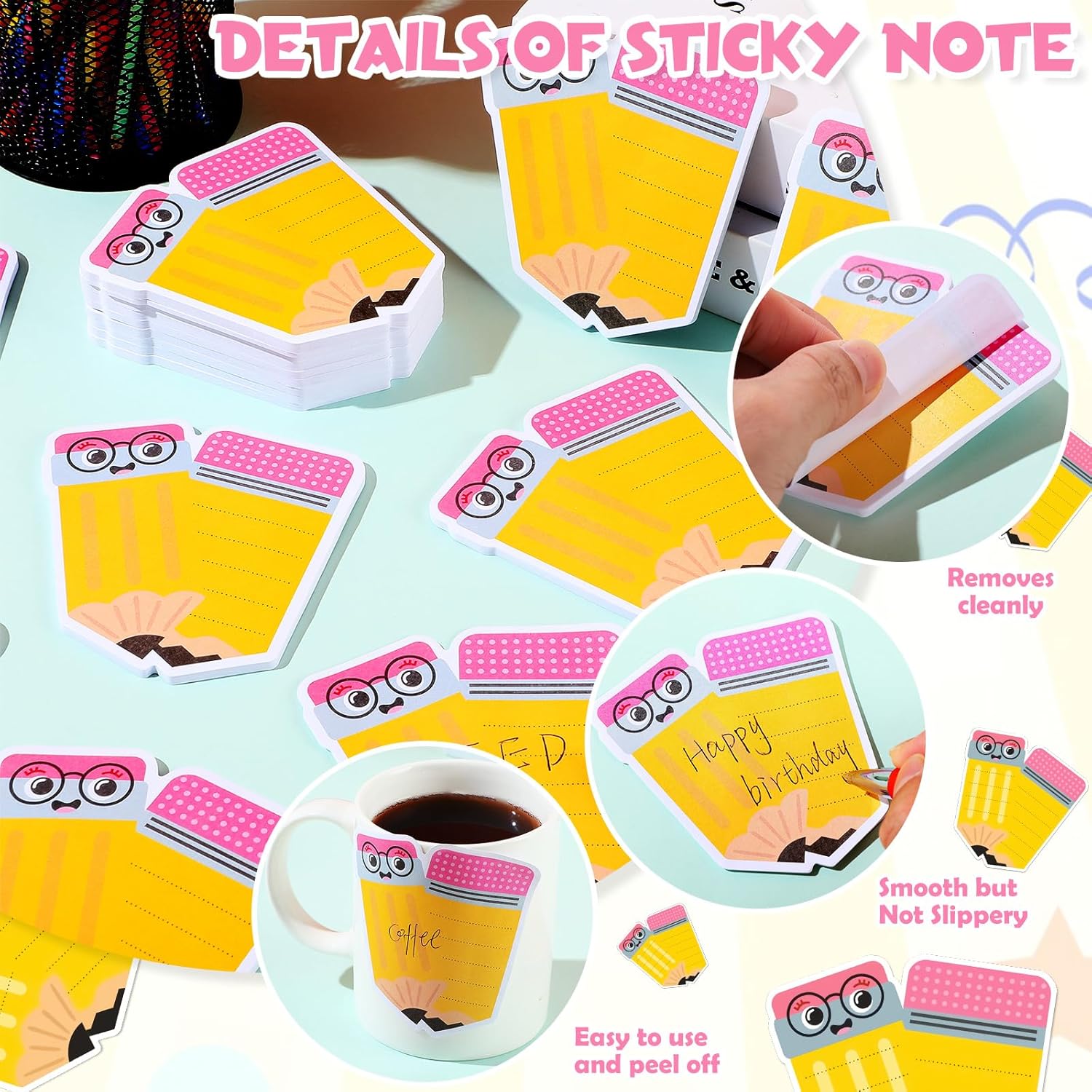 48 Pads 1440 Sheets Teachers Sticky Notes  to School Appreciation Gifts Self Adhesive Memo Pads Cute Gifts for  Students Classroom(Pencil 1)