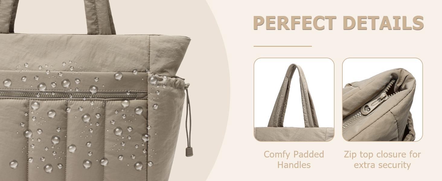 Tote Bag for Women, Lightweight Puffer Tote Bag with Compartments, Quilted Shoulder Bag Handbag with Zipper for Work