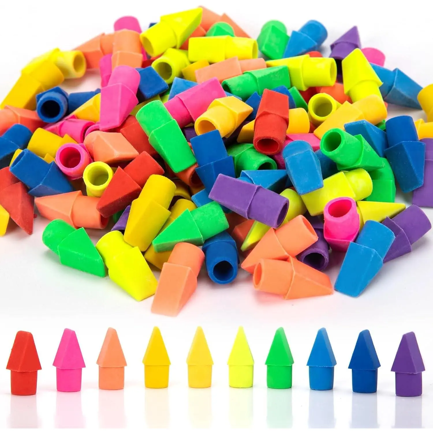 200 PCS Pencil Top Eraser 10 Assorted Colors Cap Erasers for Pencils | Chisel Shape Pencil Eraser Latex Free Bulk Erasers Caps for Teachers Sudents Classroom Home and Office