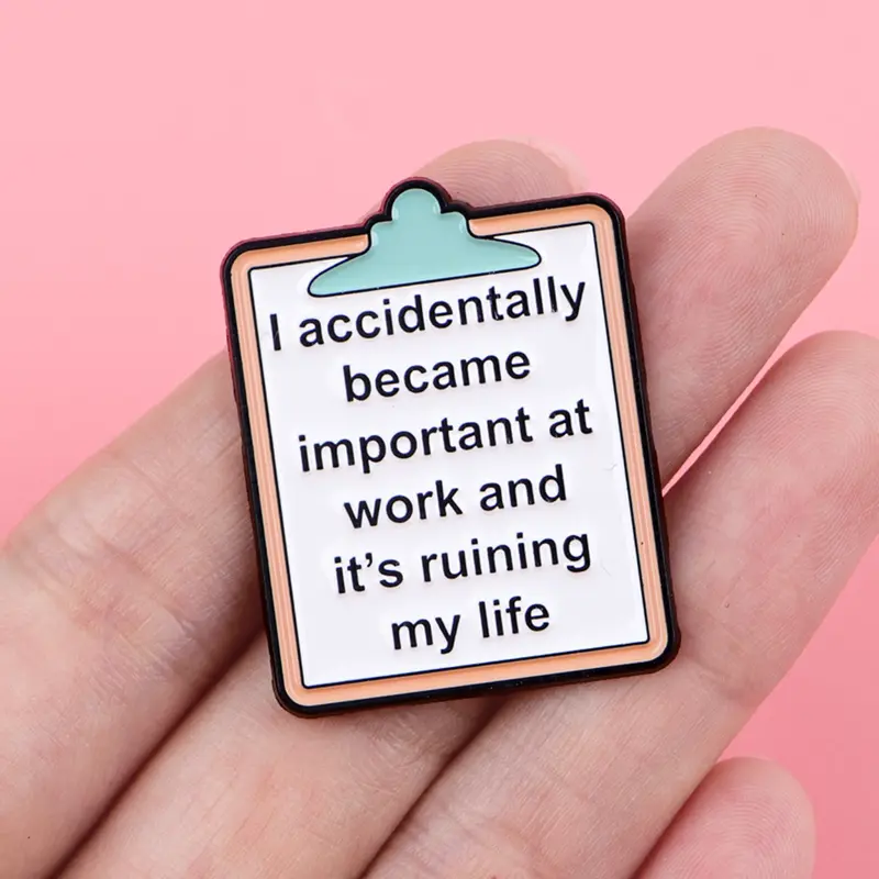 I Accidentally Became Important at Work Funny Quote Enamel Pin, Alloy Brooch Pin, Retro Zinc Alloy Lapel Badge, Casual Cartoon Pattern, All-Season Accessory for Backpacks and Jackets