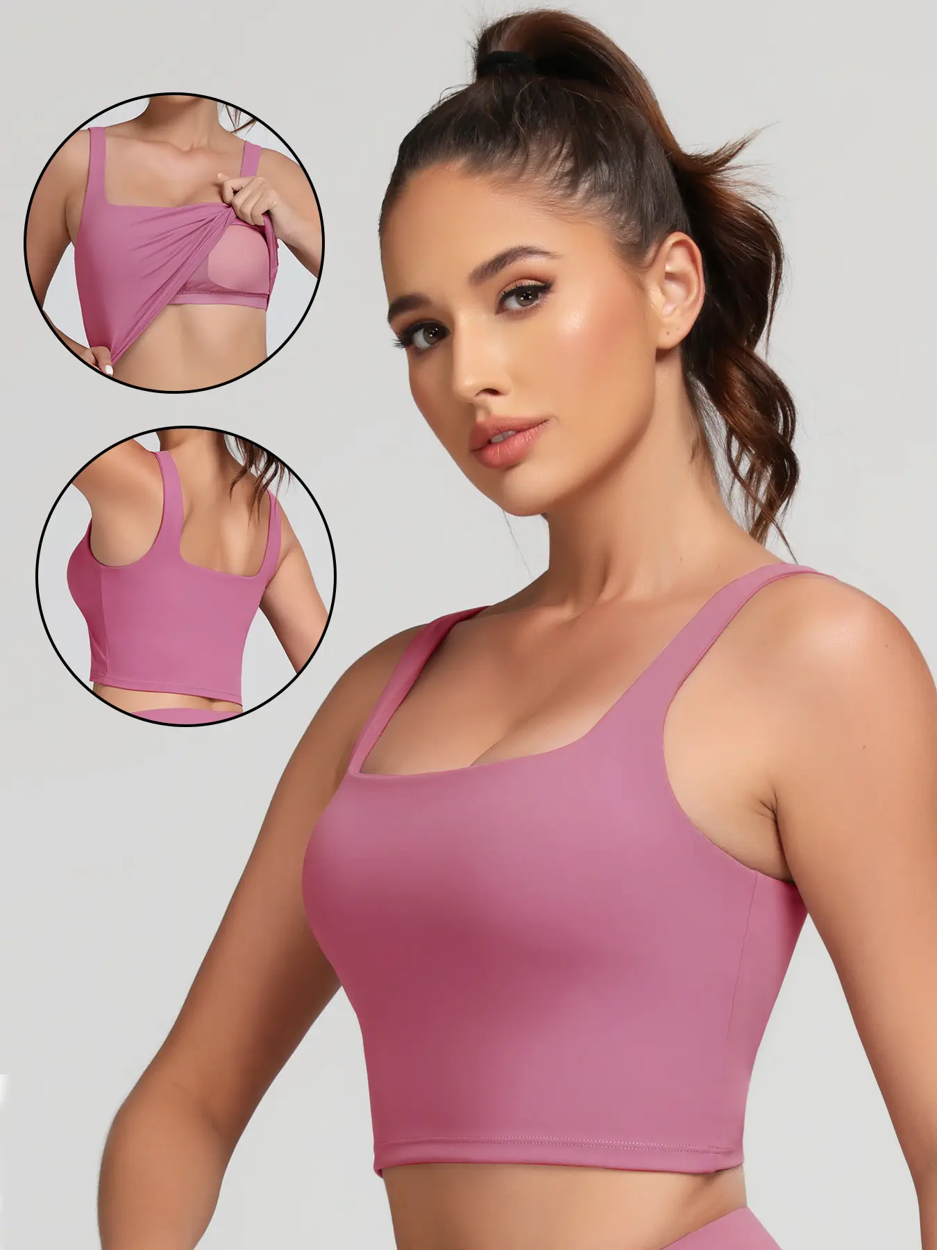 Women's Sports Tank Top with Chest Padding, Breathable High Elastic U-Neck Yoga Bra, Running Training Workout Sleeveless Fitness Top