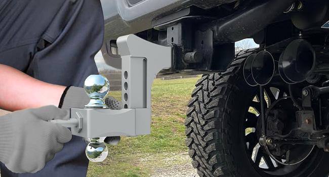 Adjustable Trailer Hitch, Drop Hitch Fits 2 Inch Receiver, GTW 21,500 LBS Aluminum Tow Hitches Dual Ball (2" x 2-5/16"), Heavy Duty Truck Hitch Ball Mount (5 Inch Drop Hitch)