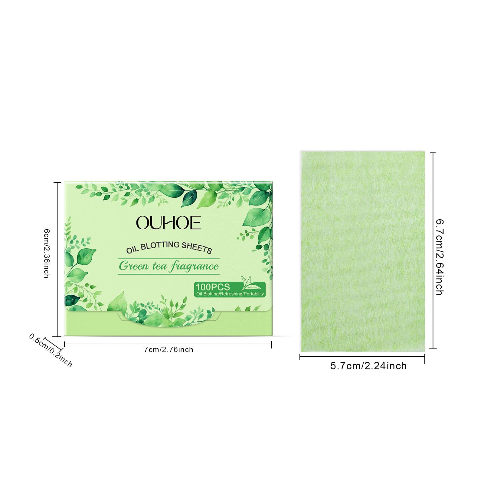 OUHOE Oil Blotting Sheets, Double Oil Control with Cellulose & Kaolin, Green Tea + Vitamin E Antioxidant Care, Makeup-Friendly No Powder Removal, Soft Non-Irritating for Oily Skin, Daily Summer Essential