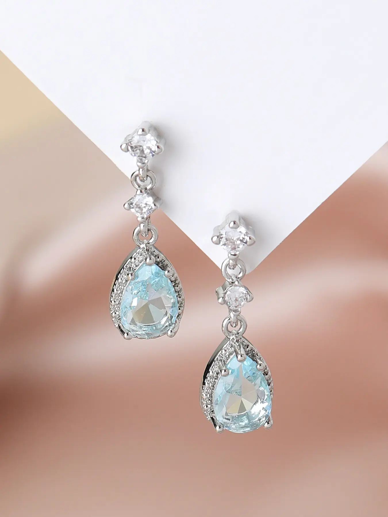Elegant Light Blue Teardrop Earrings for Women, Luxury Aqua Zirconia Crystal Drop Earrings, Perfect Wedding Prom Bridal Jewelry Gift