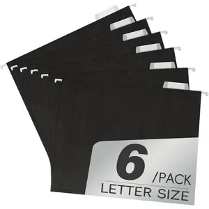 6 Pack Black Hanging File Folders,Letter Size Hanging Colored File Folders,11 Point Paper Stock,1/5-Cut Adjustable Tabs,Bulk for Filing Cabinet