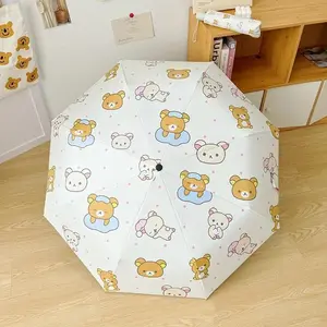 Lovely Pink Rilakkuma Umbrella Three Fold Eight Ribs Foldable Auto Umbrella UV Protection Sun Protection Sunshade Umbrella Sun U