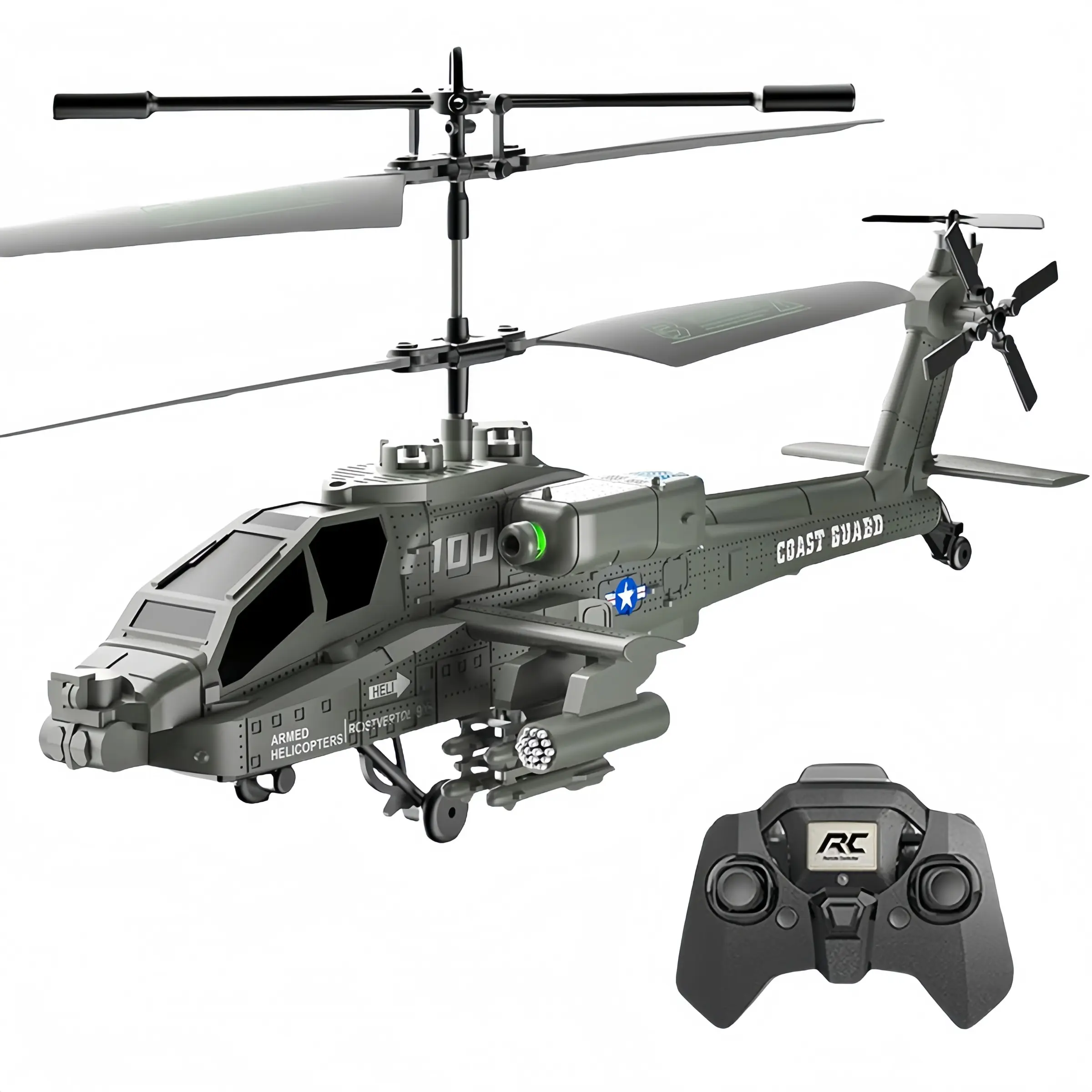Simulated Apache Armed RC Helicopter | Altitude Hold Anti-fall RC Plane Toy（requires 3 AAA batteries）