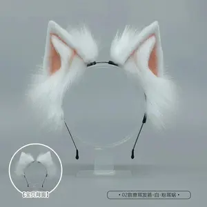 Realistic Fox Wolf Cat Ears Headband Soft Plush Cosplay Hair Accessory for Anime Halloween Party Costume Pet Play