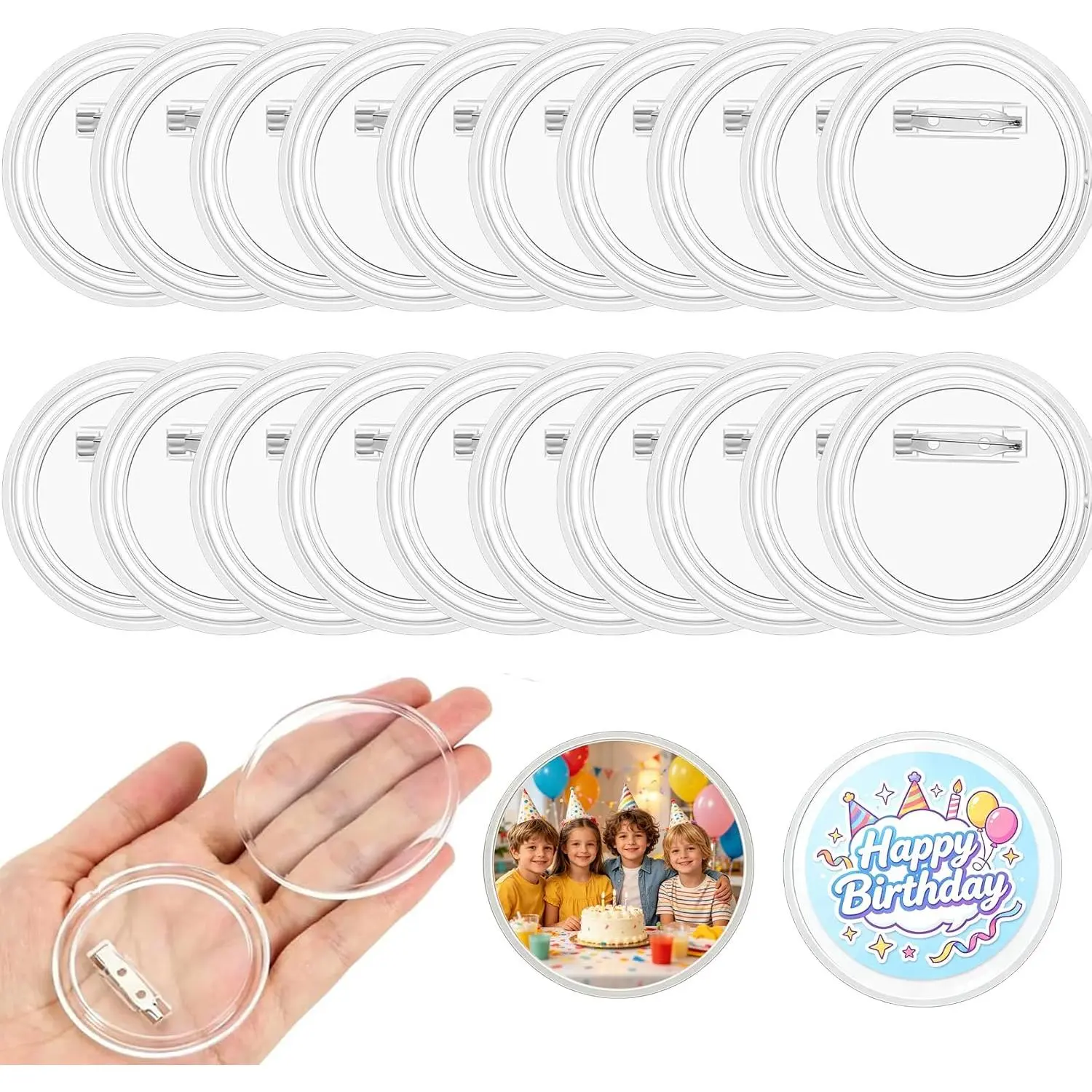 Clear Button Pins Plastic for Crafts - 20 Pack Circle  Round Button DIY Design, Blank Pins Bulk, Photo Pin Making Kit for Badge Maker DIY Crafts Supplies (2.36 Inch)