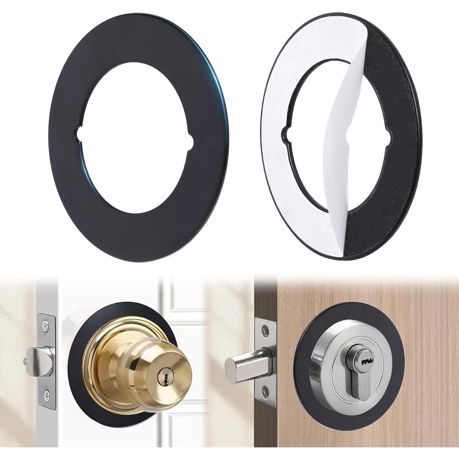 1 count Upgraded Door Knob Plates with Double-Sided Tape –Thick Stainless Steel Scar Plates for Deadbolts & Knobs, Durable Lock Hole Covers for Fixing Loose Knobs and Damaged Areas(Matte Black)