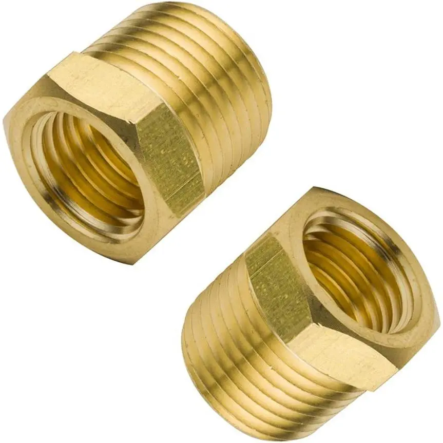 Brass Pipe Fitting Hex Bushing, 3/8" NPT Male to 1/4" NPT Female 1200psi (2pcs)