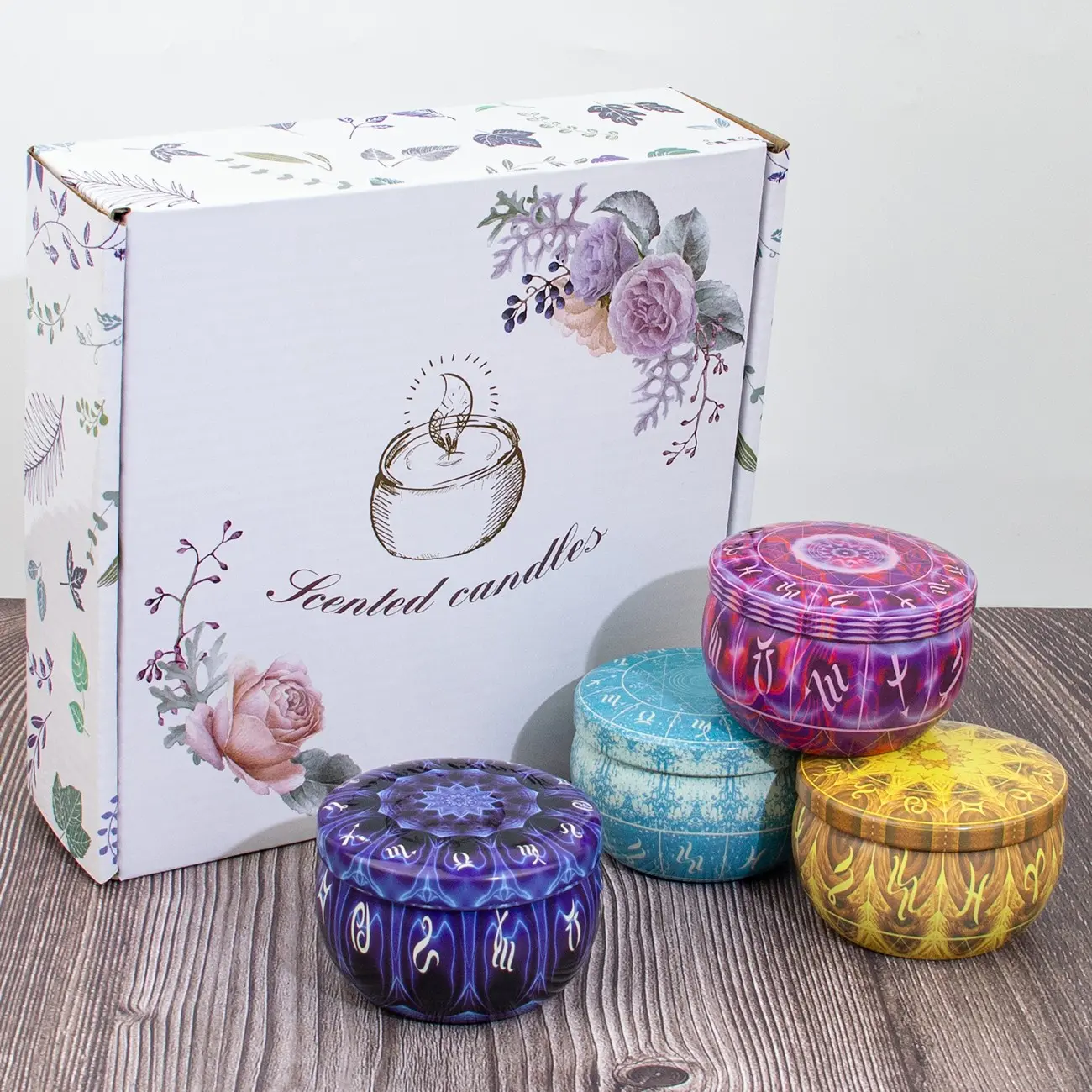 4 Constellations Scented Candles Gift Set 2.5 oz Aromatherapy Candles Strong Fragrance Portable Travel Tin Jar Candles Gifts for Home Scented Decoration Birthday Halloween Christmas