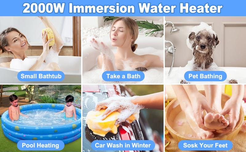 2000W Portable Electric Water Heater with 304 Stainless Steel LCD Thermometer & Bucket Heater for Efficient Safety in Submersible Bathrooms Durable Multifunction for Bathtub & Swimming Pool