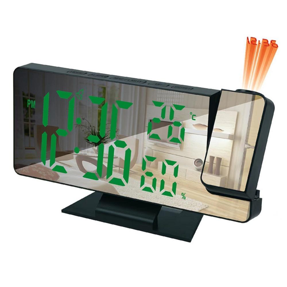 LED Clock, 180° Arm Projection Digital Alarm Clock, USB Powered Temperature Humidity Night Mode Snooze 12/24H USB Powered Projector Table Clock, Decor