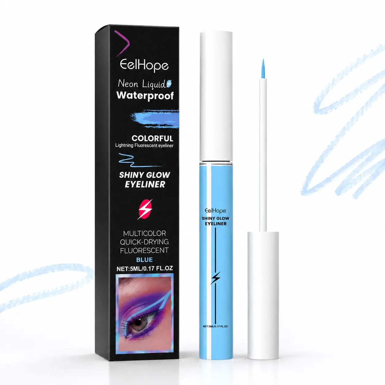 Eelhope Neon Liquid Eyeliner - Smudge-Proof Vibrant Blue Graphic Eyeliner with Nourishing Hydrating Glycerin, Beeswax, Ultra-Smooth Glide, Compact On-The-Go Design, Long-Lasting, Alcohol-Free, Moisturizing Care