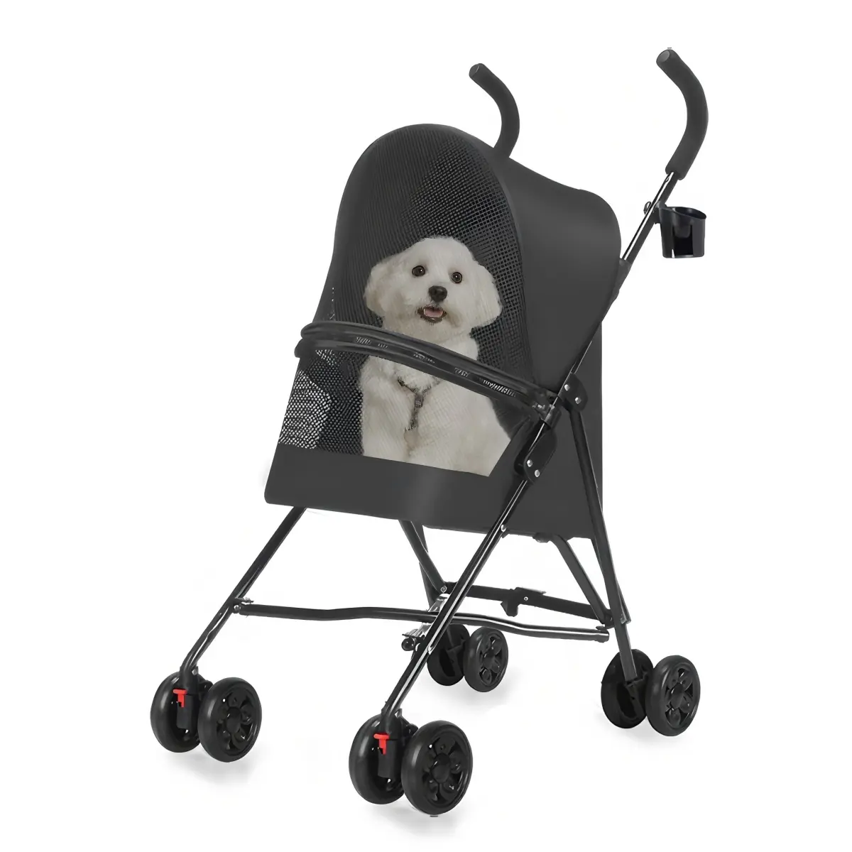 Aobtkel Pet Stroller for Small Dogs and Cats, Lightweight Foldable Dog Cat Stroller with Breathable Mesh Ventilation, Cup Holder, Portable Travel Pet Carrier for Walking Park Vet Trips, Compact Easy Storage, Puppy Kitten Stroller for Daily Outings, Black