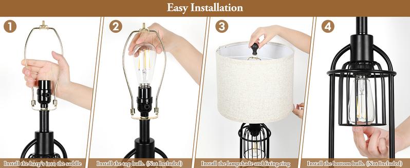 Set of 2 Table Lamps for Living Room with USB Ports, 29" Tall 2-Light Bedside Lamps, Farmhouse Nightstand Lamp with Cream Fabric Shade, Industrial Desk Lamp for Bedroom End Table Reading Lamp E26 Base