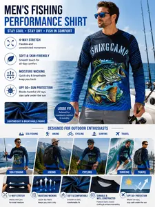Men's Fishing Shirt UPF 50+ Sun Protection Quick Dry Long Sleeve Breathable Outdoor Performance Tee