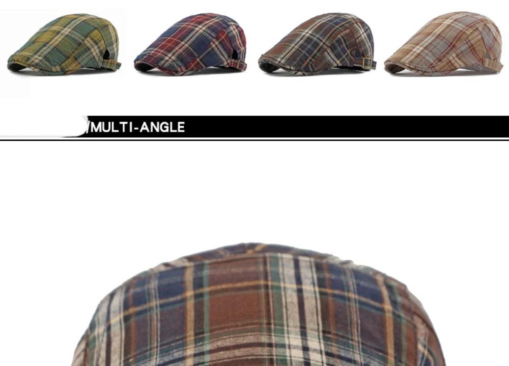HT4376 Berets Men Women Vintage Plaid Beret Cap Male Female Adjustable Flat Cap Retro Spring Summer Cap Beret Hats for Men Women
