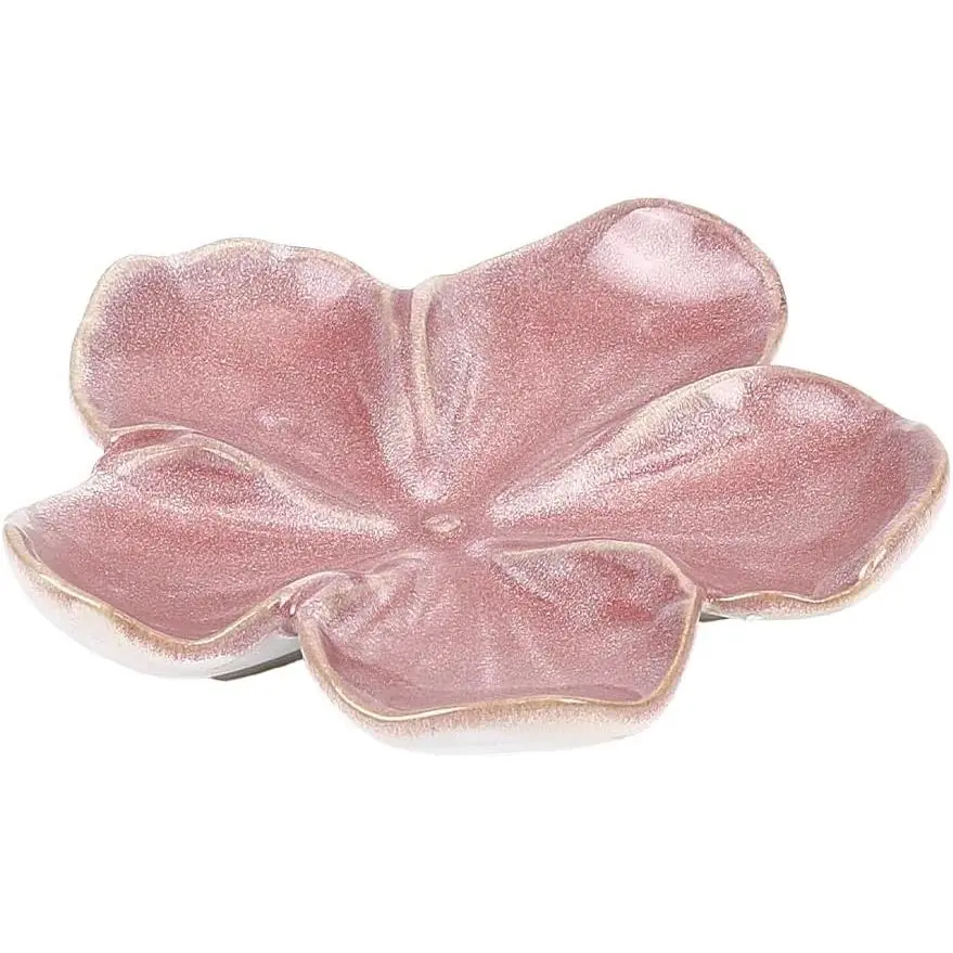 Ceramic  Dish Tray Small Trinket Tray Ring Holder | Aesthetic Nightstand Room Decor Flower Shape Elegant Jewlery Plate Bowl for Christmas Birthday Gifts for Women (Dark Salmon)
