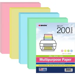 Colored Paper 8.5 x 11 - Copy Paper, 200-Pack Letter Size for Printer, Arts & Crafts, DIY Projects - Pink, Green, Blue, Yellow - School & Office Supplies