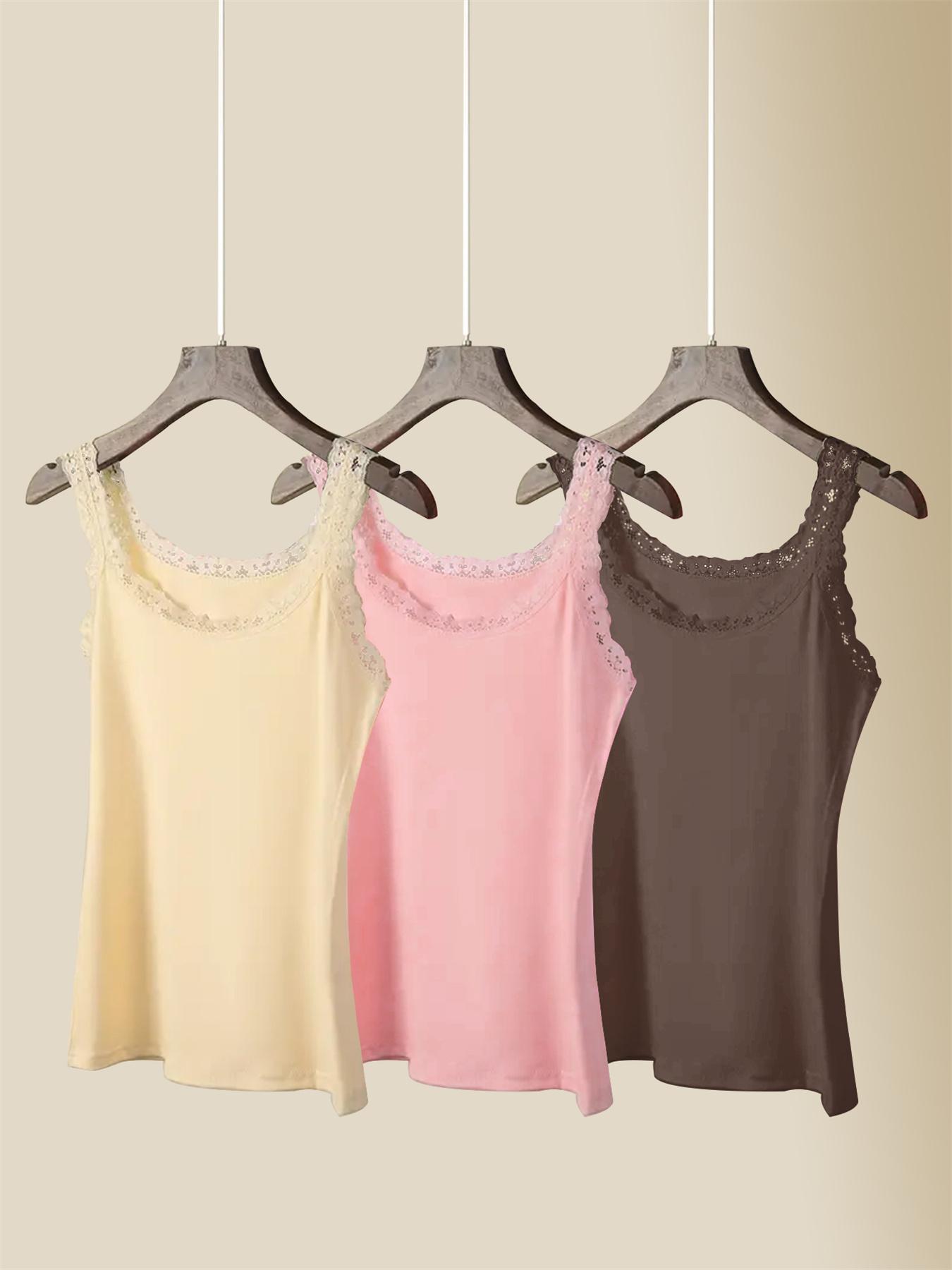 Women's Sexy Plain Tank Top, High Elasticity Lace Shoulder Strap, Comfortable Daily Wear, Slim Fit, All Seasons