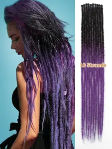 24 Inch Synthetic Dreadlock Extensions 10 Strands Hippie Single Ended Dreads Black to purple 0.6 cm Width Loc Extensions Reggae Style Crochet Hair for Women Christmas New Year Carnival Music Festival