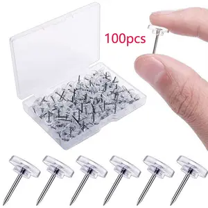 100 Transparent Push Pins, Round Head Pins for Bulletin Boards, Corkboards, Photo Walls, Art Walls, Office DIY Decorations, Invisible Pins, Display Box
