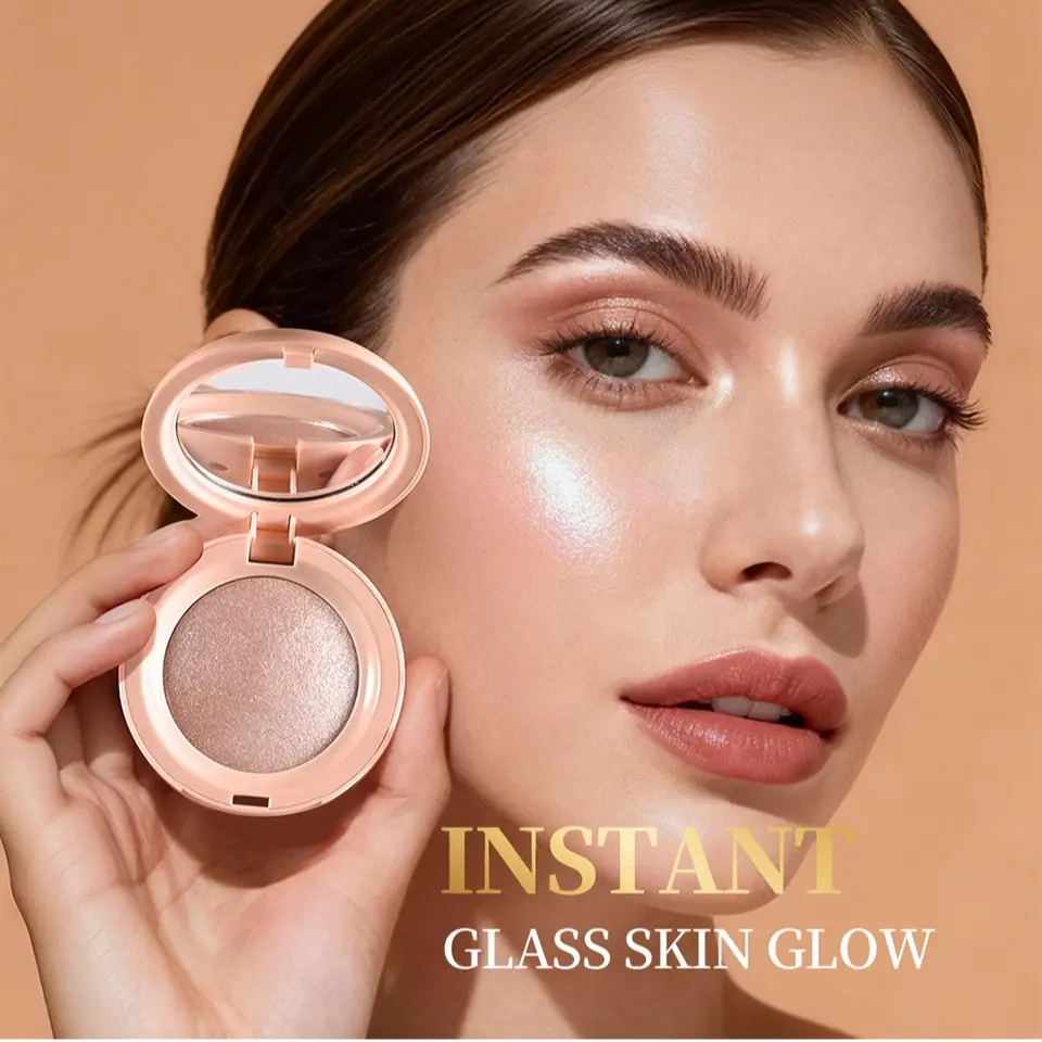 Velvet Glowy Highlighter Powder Natural Brightening Contour Face Body Illuminator Dual-Use Fine Glitter Ginger Shadow Powder
