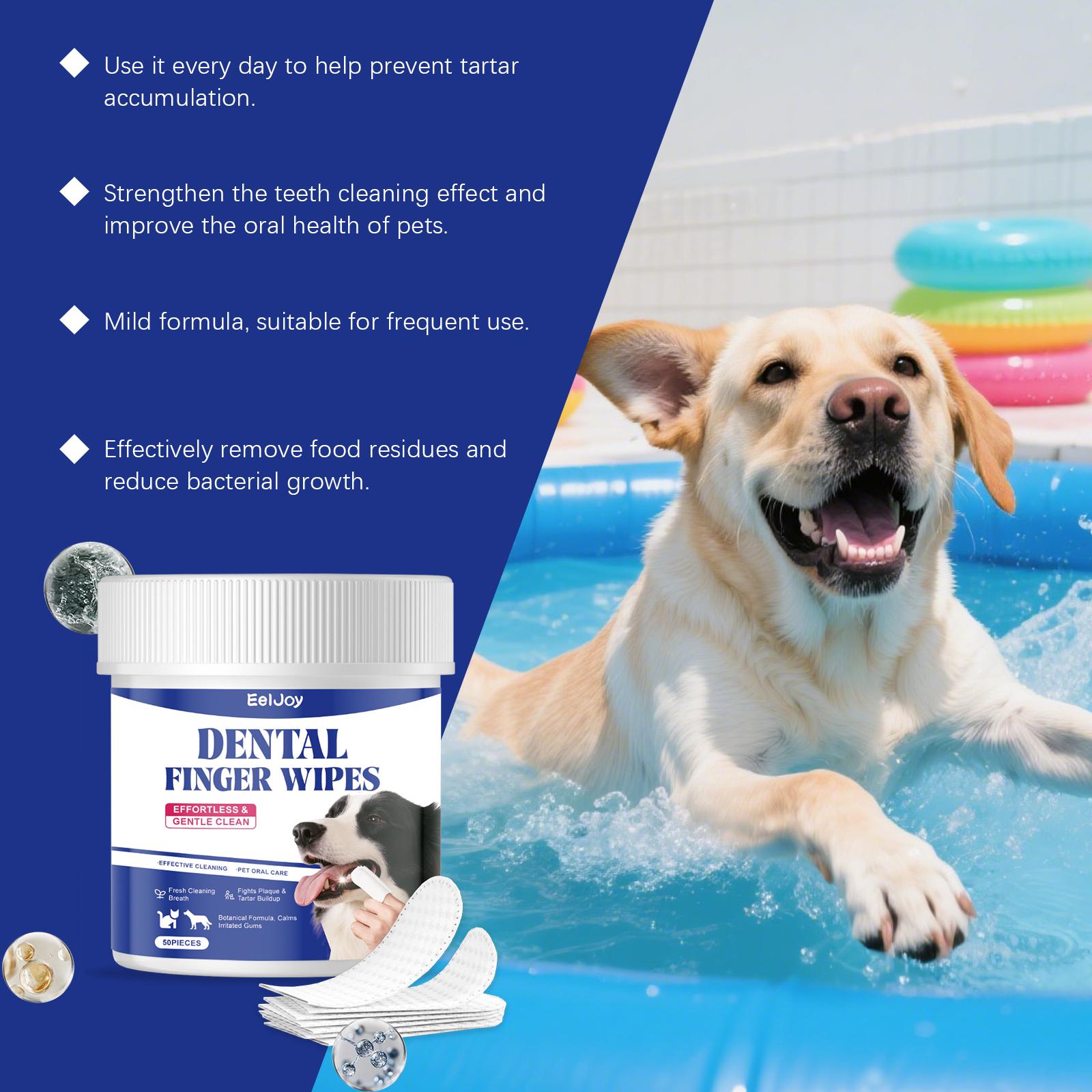 EelJoy Dental Finger Wipes for Pets - Gentle Ingredients for Oral Health - Remove Stains Whiten Teeth Reduce Tartar Plaque - 60 Pieces - Sodium Bicarbonate & Sorbitol Formula