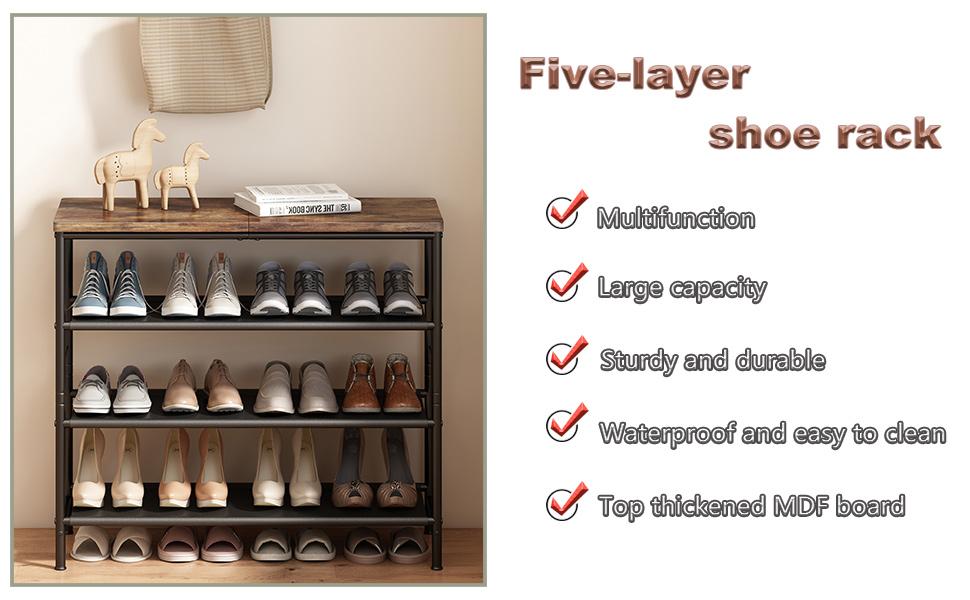 Shoe Rack Organizer 4/ 5/ 6/ Tier Metal Organizer Shelf with Industrial MDF Board and Layer Fabric for Entryway Closet Bedroom Living Room Garage,Black & Rustic Brown【A001】 Deals For You Days Footwear Organization summerwins