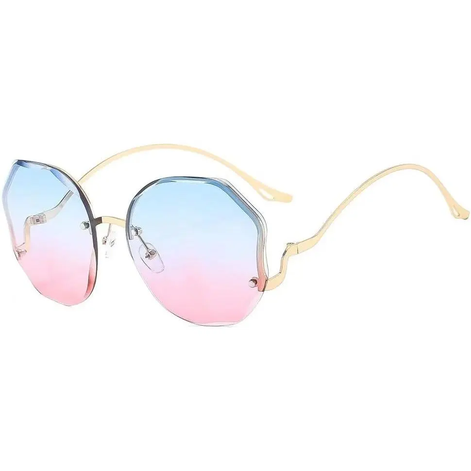 2025 Designer Sunglasses Women - Frameless Geometric  Eye,  Metal Frame & Blue  Gradient Lens, UV400, Lightweight Luxury Sun Glasses for Driving, Beach, Street Style
