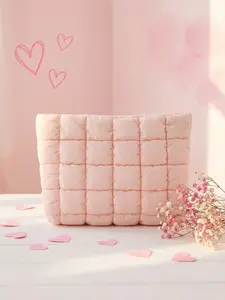 Valentine's Day Solid Quilted Handbag, Large Capacity Travel Storage Bag with Zipper, Portable Travel Organizer for Women & Girls, Travel Essentials