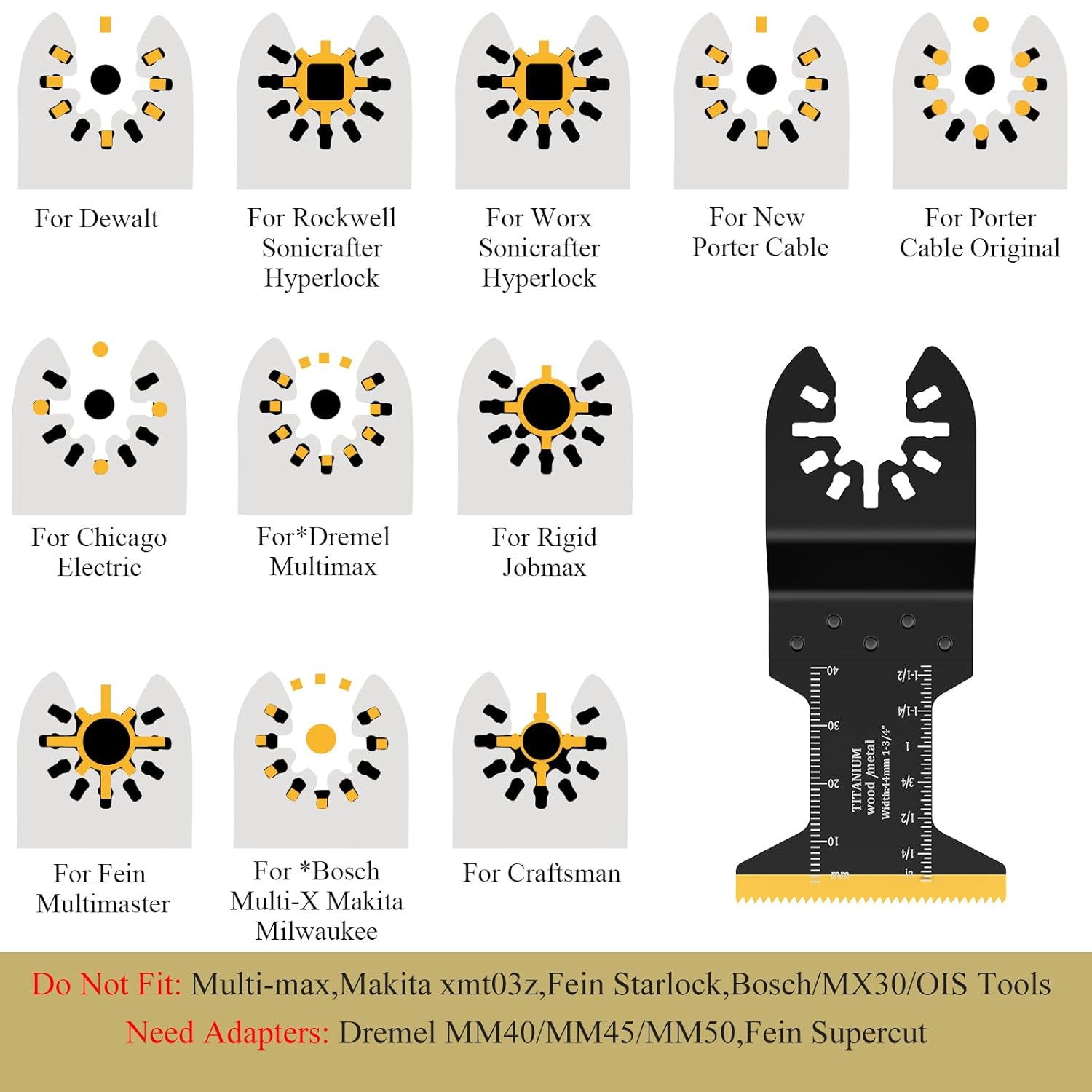 Multipurpose Oscillating Saw Blade Set, 30pcs Universal Titanium Multitool Blades for Wood Plastics Metal, Quick Release Multi Tool Kit for Dewalt Ryobi Milwaukee Rockwell Fein Makita, Replaceable Blades