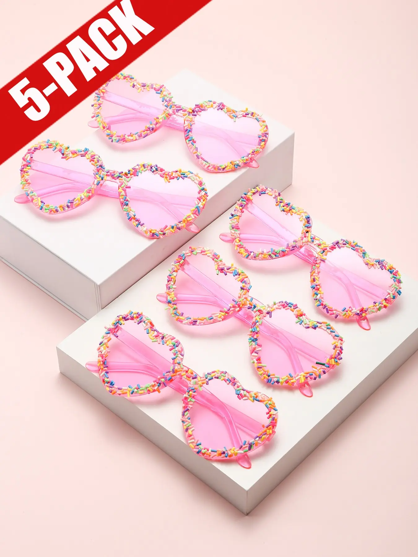 5 Pairs Heart Pattern Fashion Glasses, Unisex Candy Color Decorative Lenses, Perfect for Daily Wear, Parties, Festivals, All Seasons, Quirky Glasses