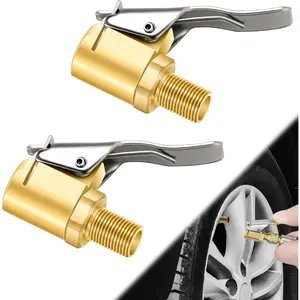 Air Chuck with Clip Adapter, Brass Locking Tire Inflator Nozzle Adapter Connect, No Leakage 250PSI Tire Chucks for Vehicle Inflator Compressor Pump ConnectTool