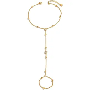 Toe Anklets Gold Plated Toe Ring Anklets for Women Dainty CZ Beads Toe Chain Minimalist Bracelet Foot Jewelry Beach Barefoot Sandals Fashion Foot Chain