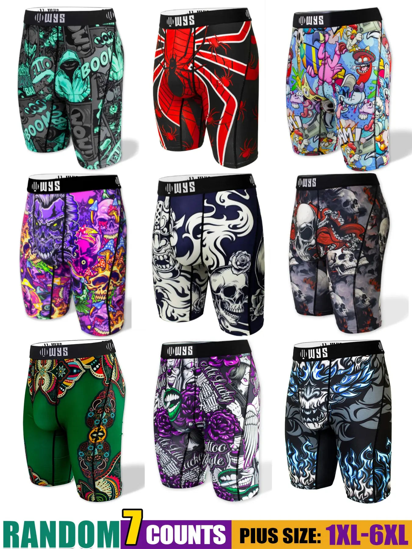 Men's Plus Size Long Briefs 1xl-6xl, Breathable Sports Underwear, Stretchy Underwear, Breathable Comfy Underwear, Moisture Wicking, Halloween Spider Print, Quick Dry, Elastic Waist, Underwear Boxers