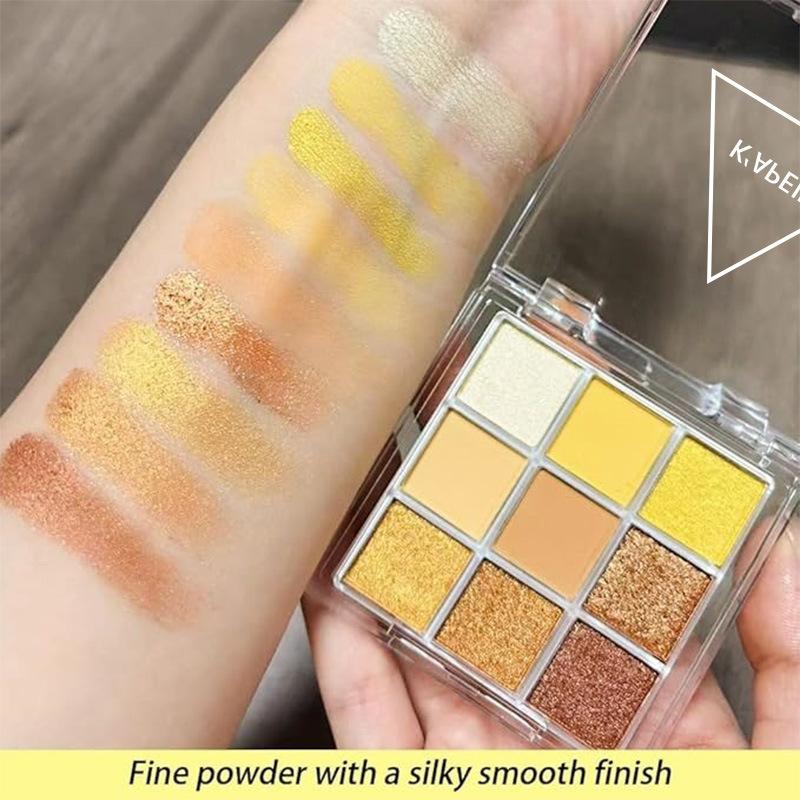 9-Color Summer Orange Eyeshadow Palette – Waterproof Sweatproof Matte & Shimmer, Vibrant Yellow to Sunset Hues for Daily & Party Makeup Looks