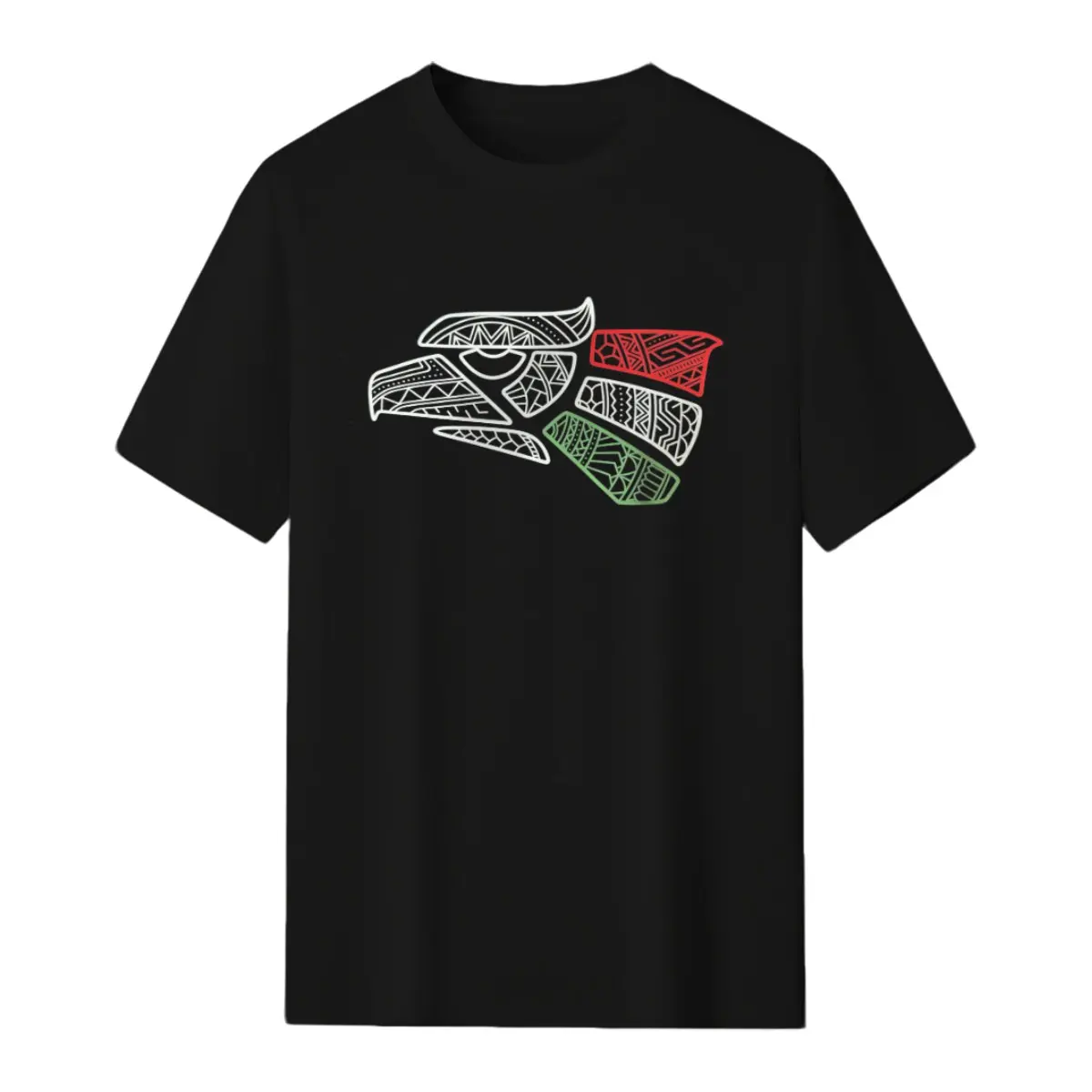 Green White Red Mexican Eagle Tribal Pattern T-Shirt, Indigenous Culture Casual Tee Classic Love