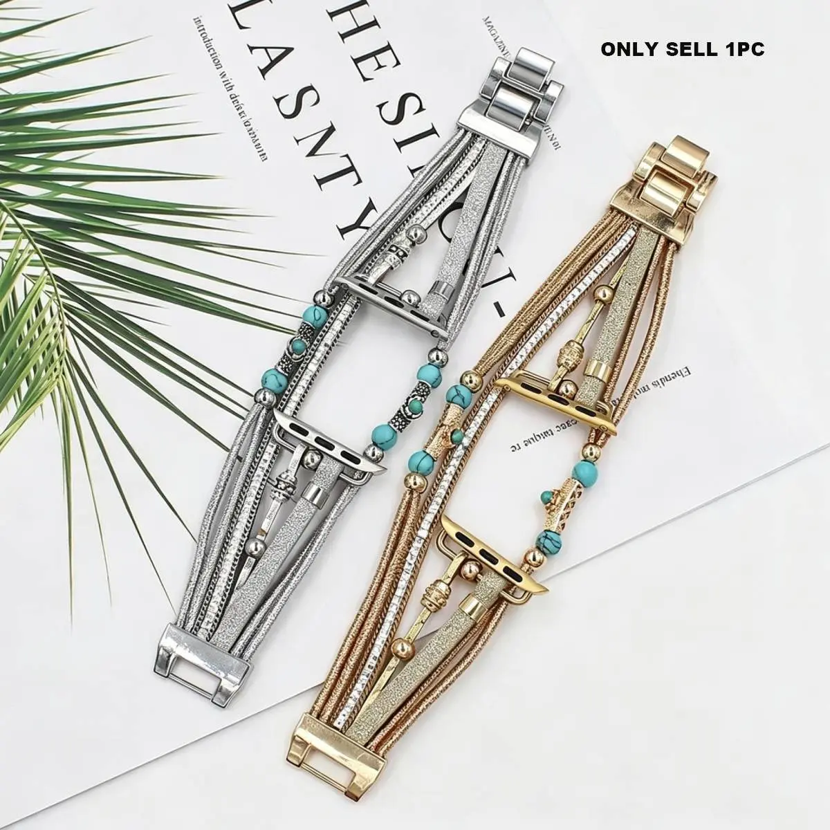 Vintage Turquoise Leather Chain Bracelet Wristband For Apple Watch, Smartwatch Replacement Straps, Suitable For Both Women And Men. Compatible With Series 11/10/9/8/7/6/5/4/3/2/1/SE 44mm-45mm-41mm-40mm-49mm-42mm-38mm.