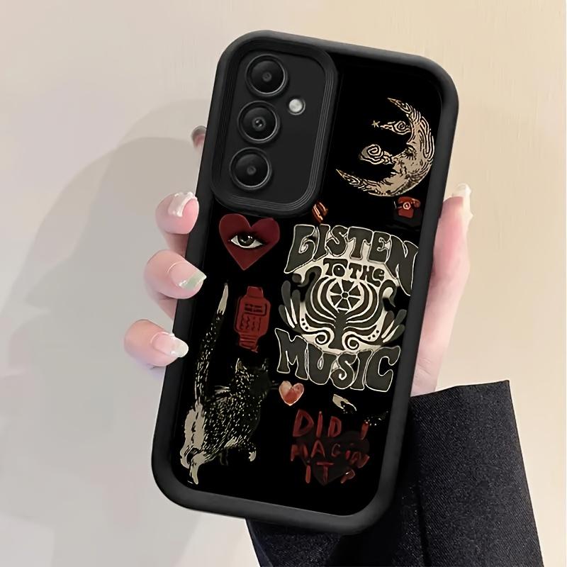 Moon And English Music-Themed Phone Case for Samsung Galaxy S26 S25 S24 S23 S22 S21 Fe Plus Ultra A13 A14 A15 A16 A17 A33 A34 A35 A36 A52 A53 A54 Note20