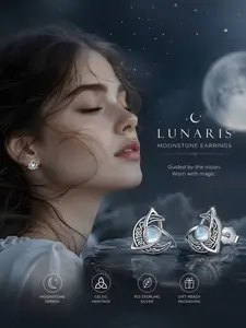 Elegant Women's S925 Silver Vintage Bohemian Moon Celtic Knot Ear Studs, Casual Sexy Daily Wear Earrings, Versatile Earrings, Birthday Gift, Valentine's Day, High Quality Earrings, Earrings Jewelry