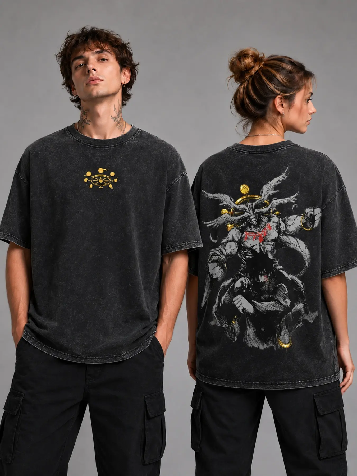 Monkey King Sun Wukong Graphic T-Shirt Vintage Washed Black Oversized Tee, Perfect Gift Cool Shirts,Graphic Washed Oversized Tees for Men & Women,Summer Round Neck Short Sleeve ,Sports Shirt,Workout T-shirt