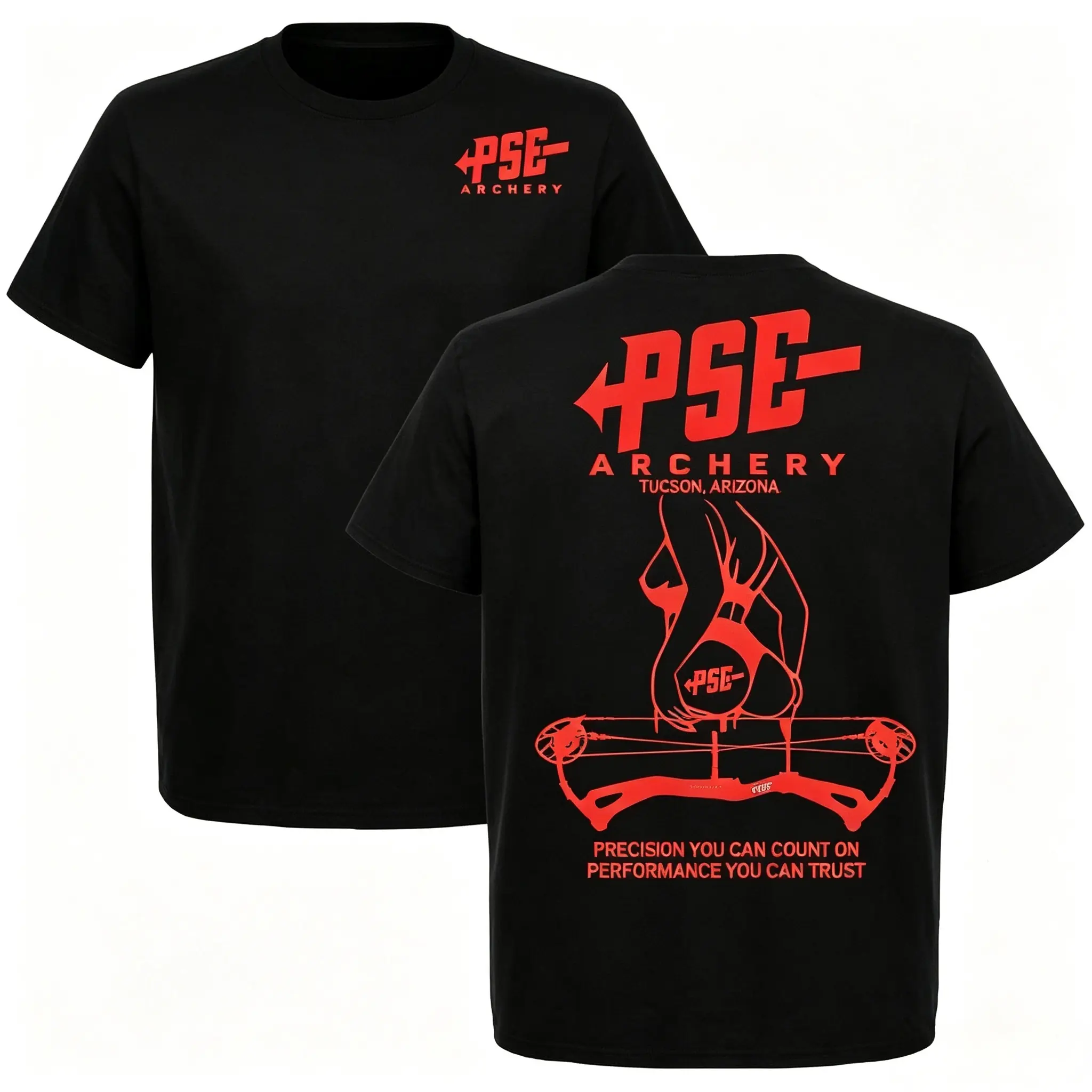 Unisex 100% Cotton Short Sleeve Menswear T-shirt - PSE Archery, Round Neck, Stylish, Classic, Precision Performance, Gift for Bowhunting Lovers, Casual Tops - KitchenEra