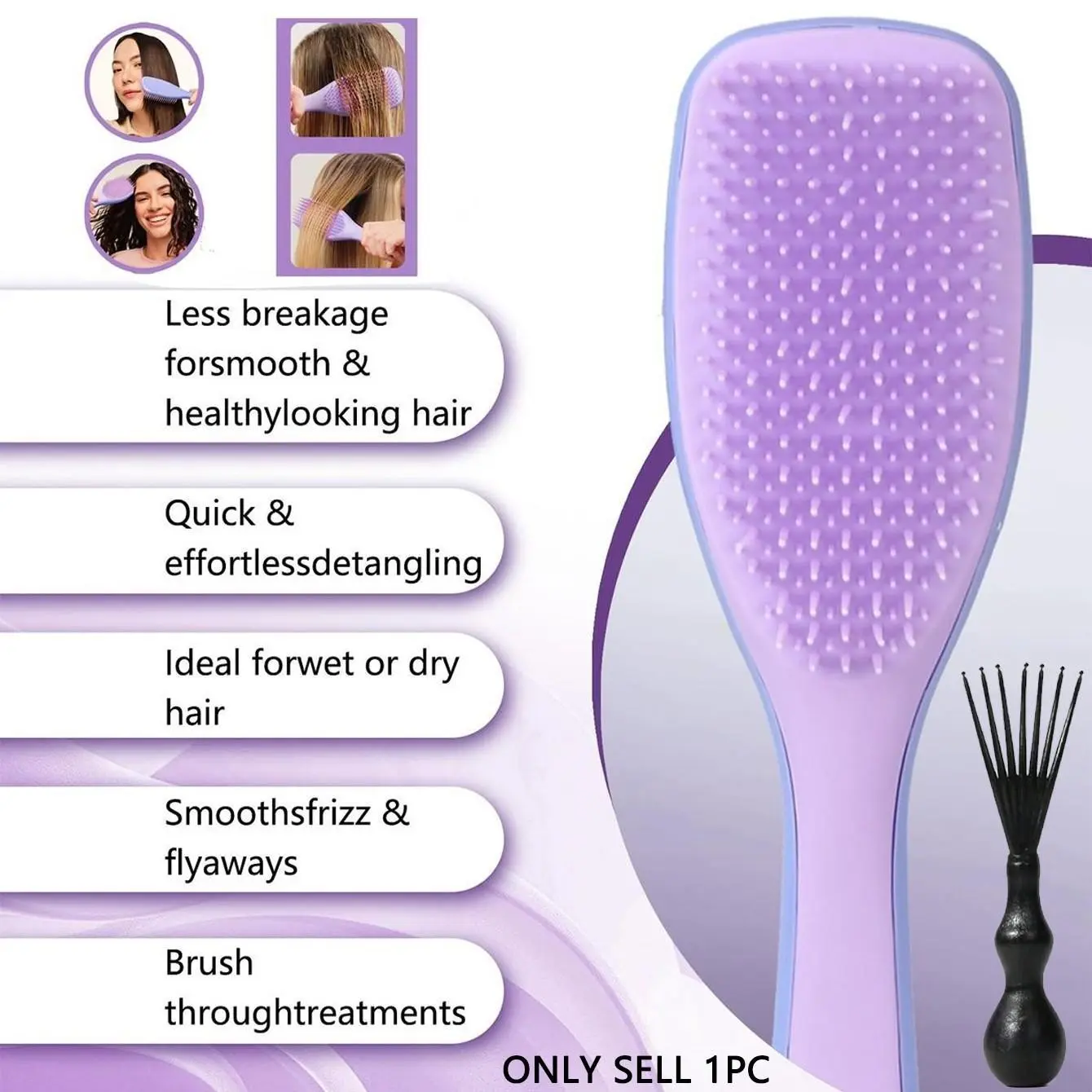 1pc Magic Handle Comb,Cleaning brush, Anti-Static Massage Hairbrush, Tangle-Free Shower Massage Comb, Salon Hair Styling Tool, Hair Detangling Comb, Detangler Brush, Hair Care Tool