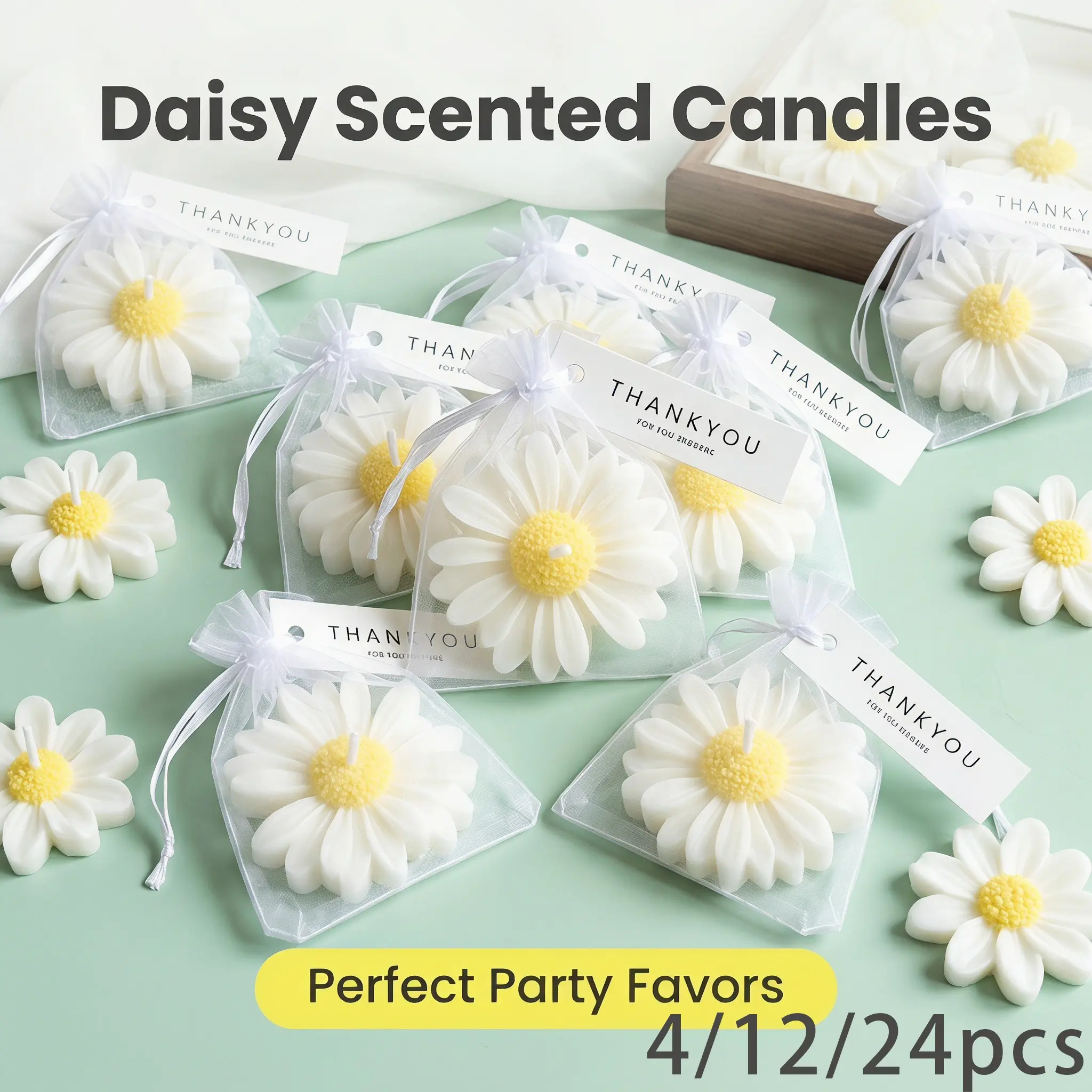 Daisy Shape Candle Set, 4/12/24pcs, Wedding Gift Basket, Fragrant Soy Wax, Home Aroma, Simple Floral Table Decor