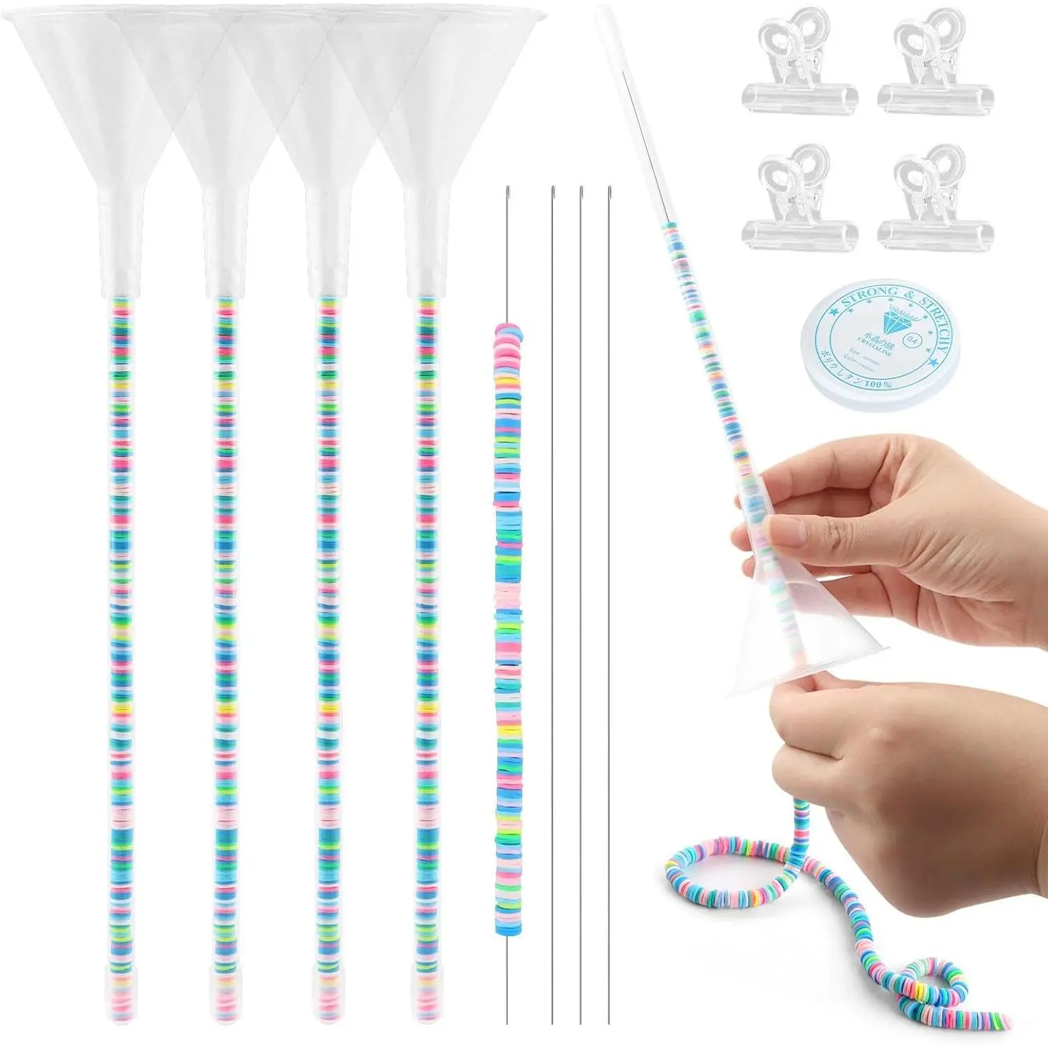 Beading Funnel Bracelet Making Kit with Funnels, , Clips, Caps, Tubes, 4 count Beading  Bracelet Making Kit for , Necklace(Clear)