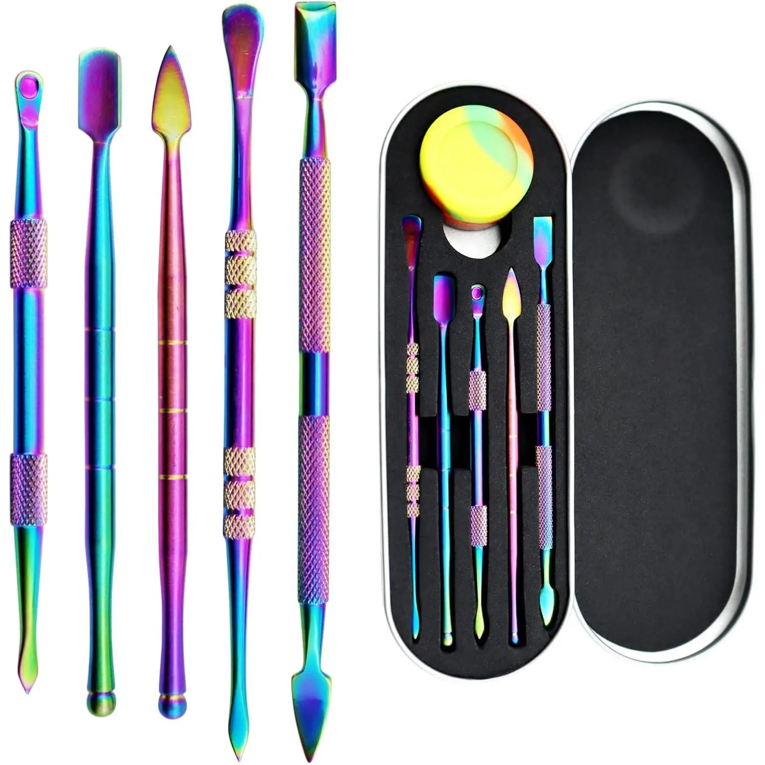 6 count Wax Carving Tool Set with 5 ml  Container and Portable Metal Case, Double-Ended Carving Tool Stainless Steel Wax Sculpting Tools for , Wax, Clay, Pottery, Rainbow Color