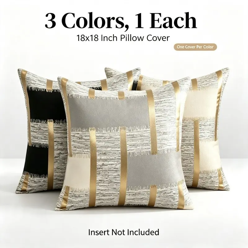 1 PC, 18 x 18 Inch Black Gold Geometric Brush Stroke Throw Pillow Cover, Short Plush Single-Sided Printed Cushion Cover with Hidden Zipper, Modern Abstract Neutral Pillowcase for Sofa Living Room Home Decor. (without filling)